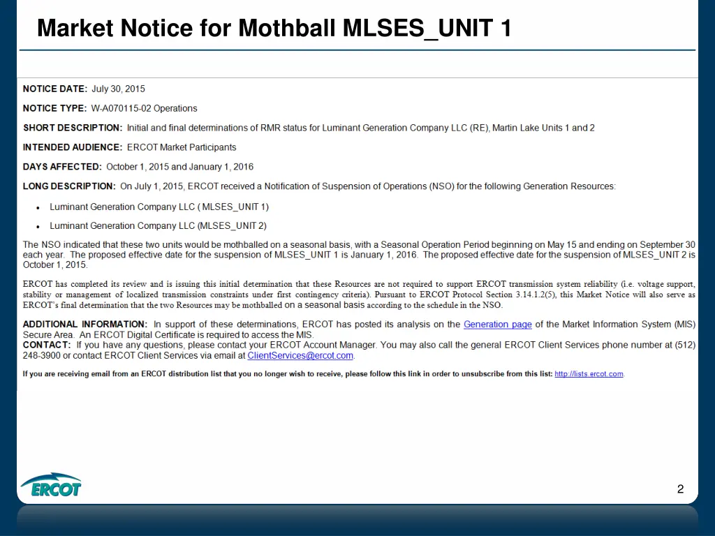 market notice for mothball mlses unit 1