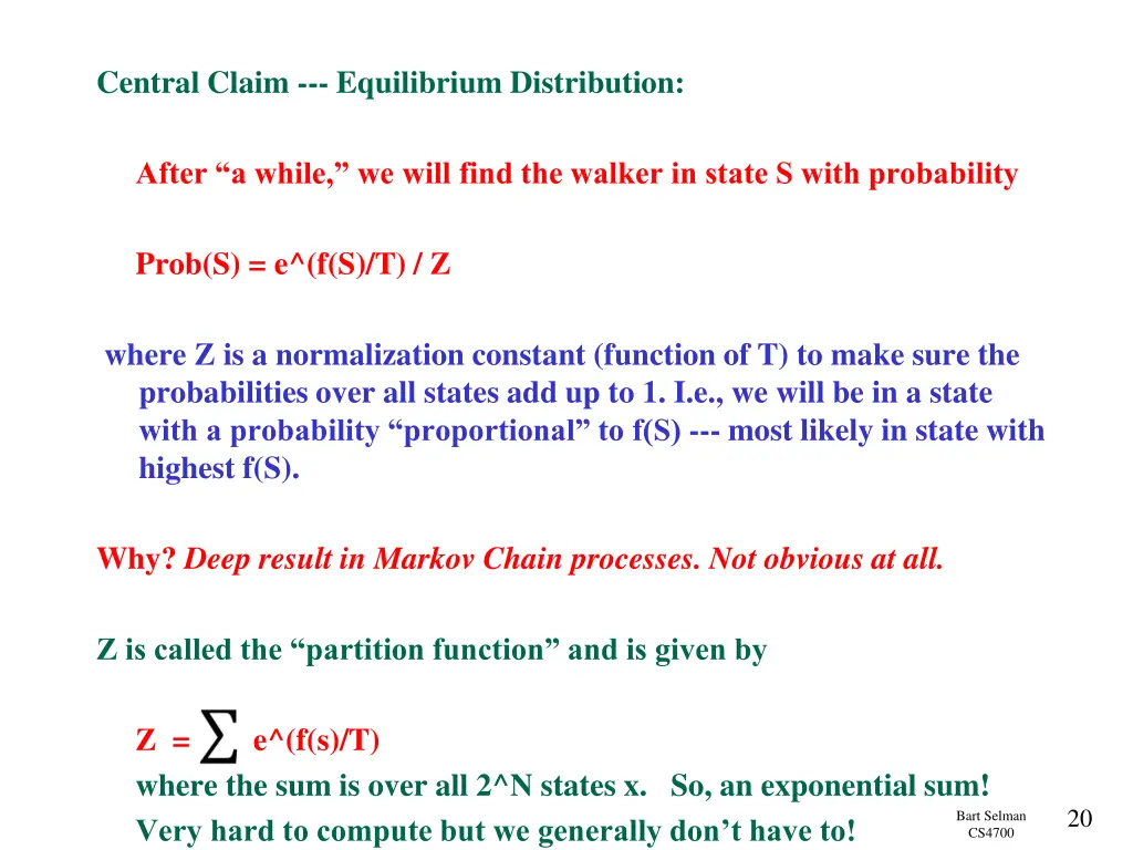 central claim equilibrium distribution