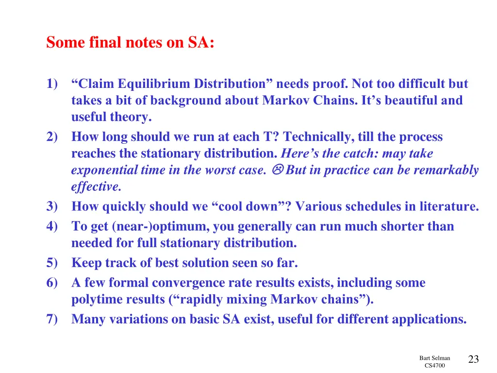 some final notes on sa