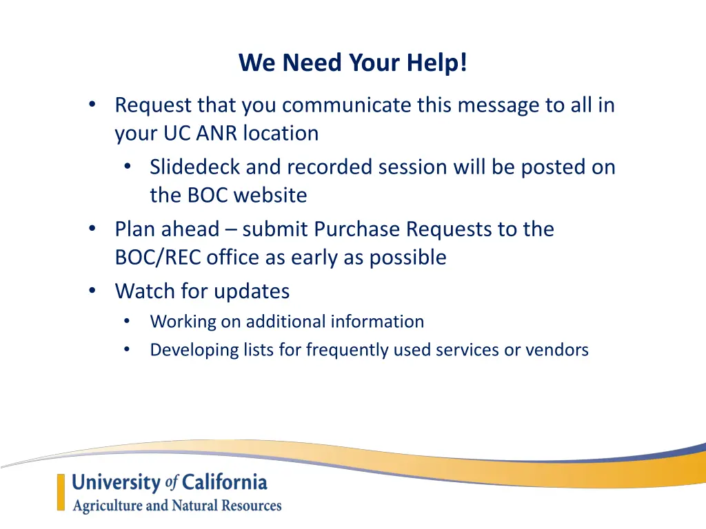 we need your help