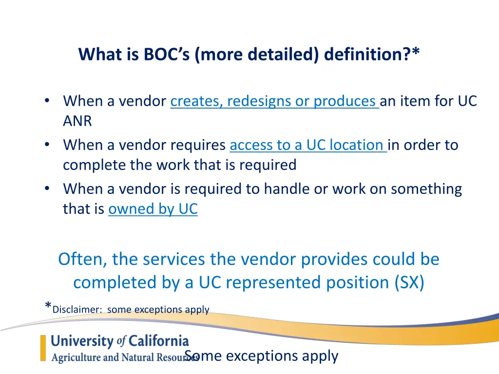 what is boc s more detailed definition