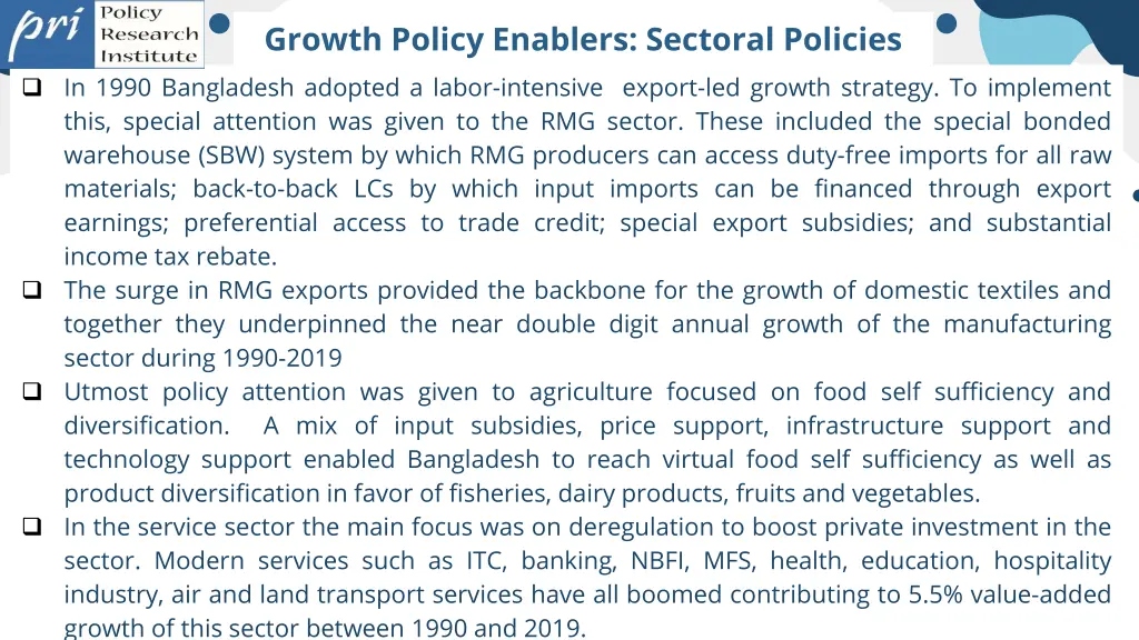 growth policy enablers sectoral policies in 1990