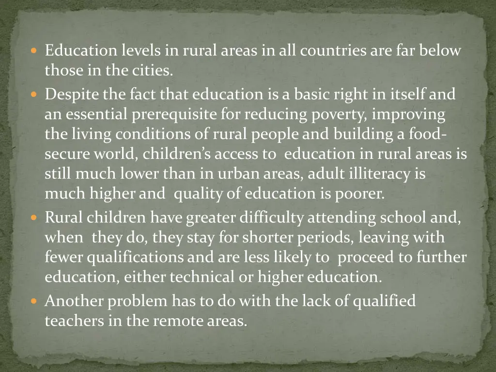education levels in rural areas in all countries