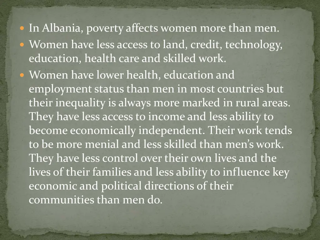 in albania poverty affects women more than men