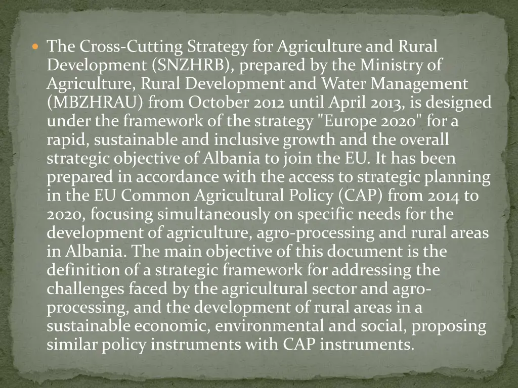 the cross cutting strategy for agriculture