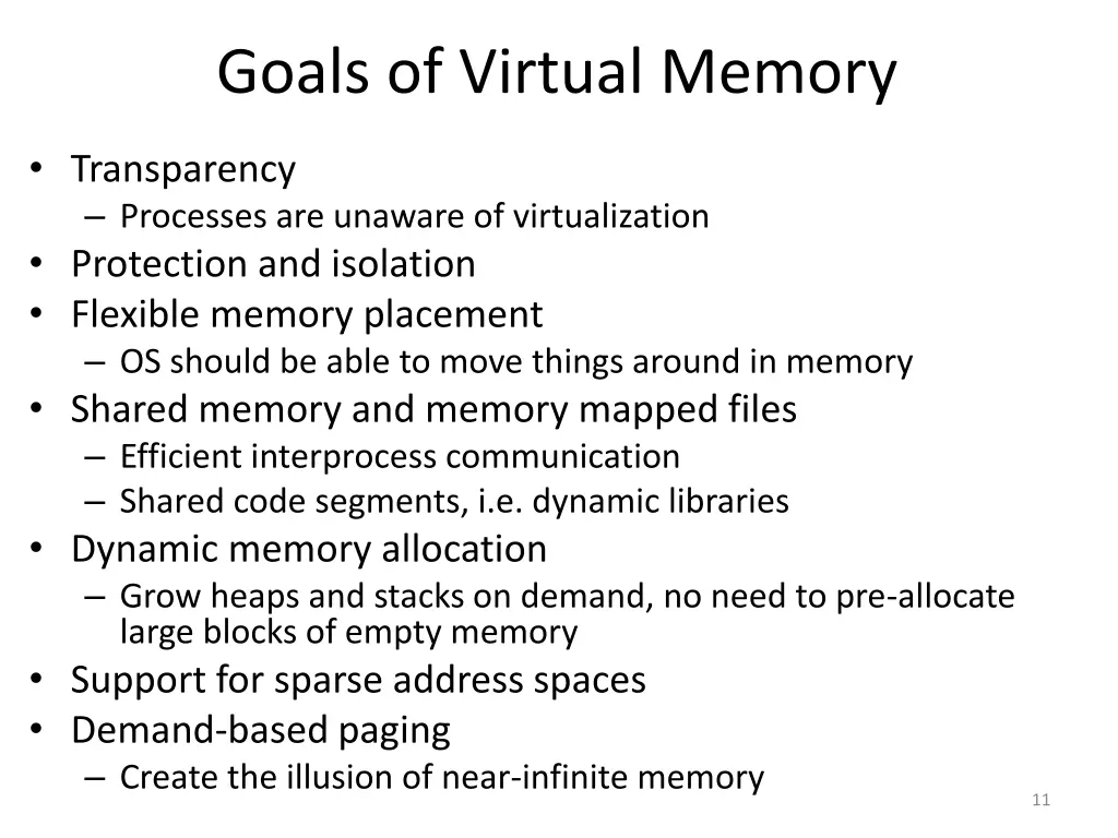 goals of virtual memory