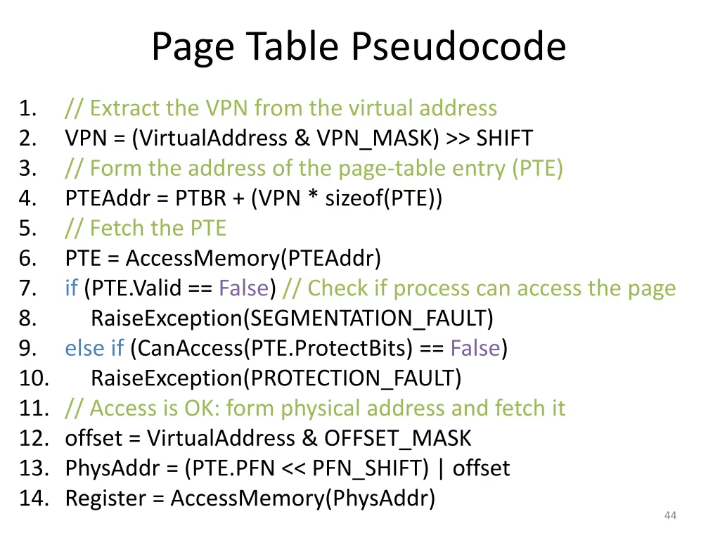 page table pseudocode