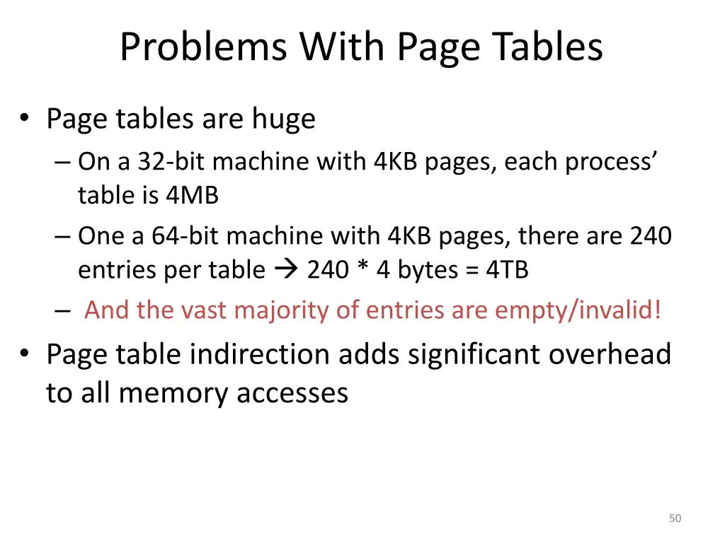 problems with page tables