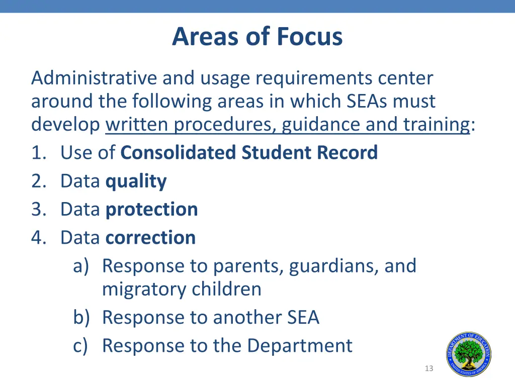 areas of focus