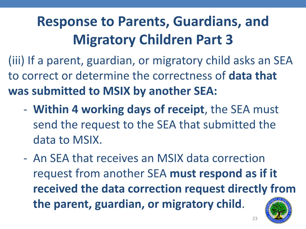response to parents guardians and migratory 2