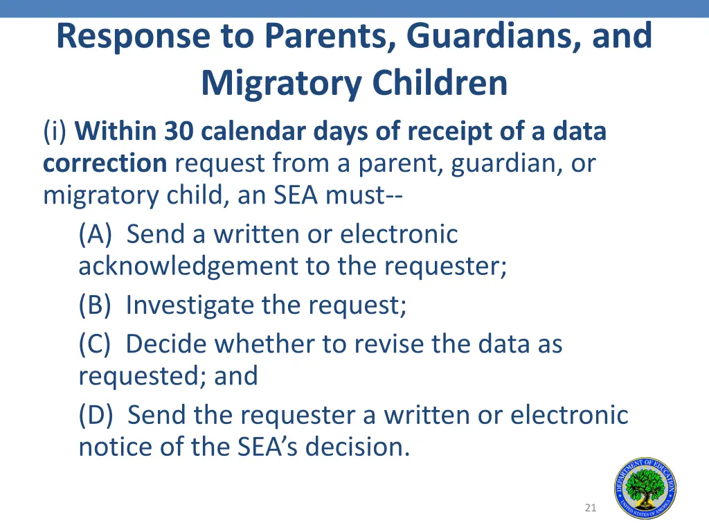 response to parents guardians and migratory
