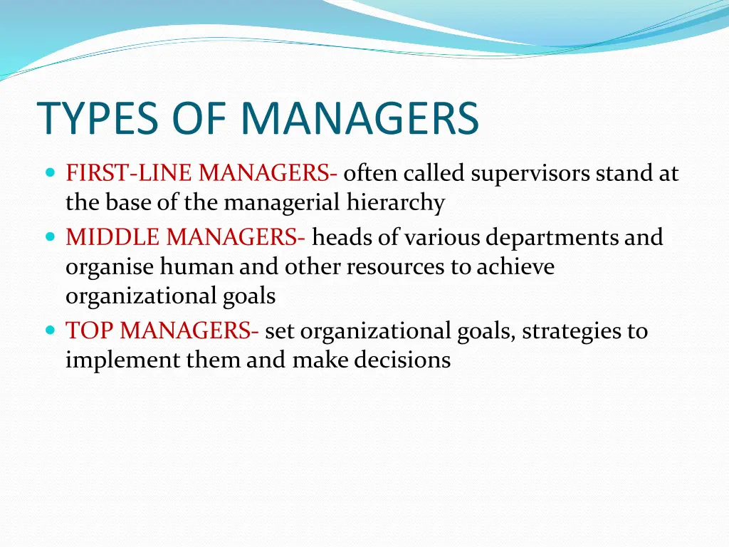 types of managers