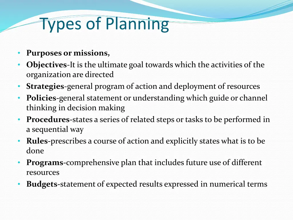 types of planning