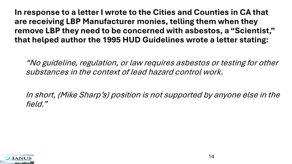 in response to a letter i wrote to the cities