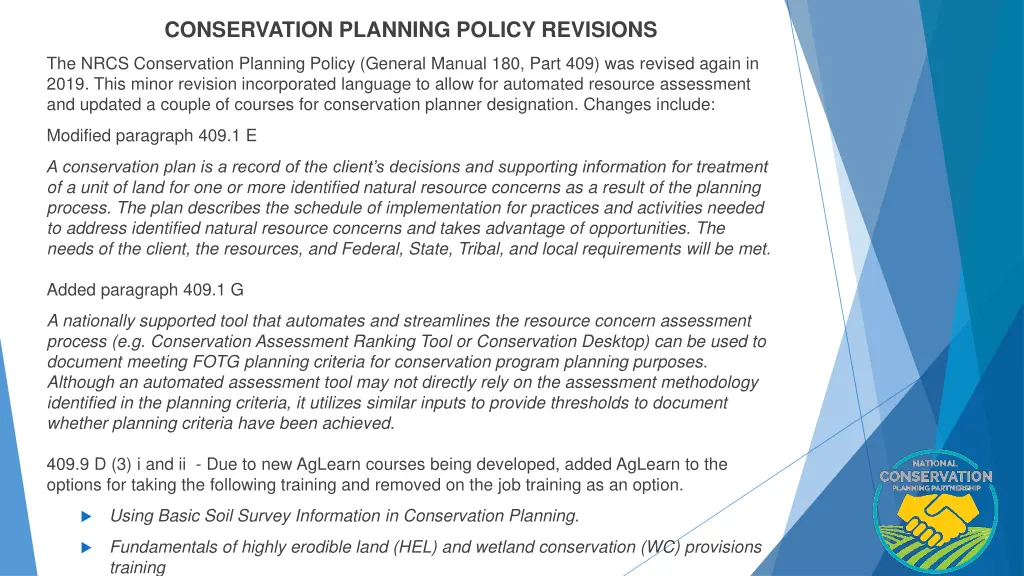 conservation planning policy revisions