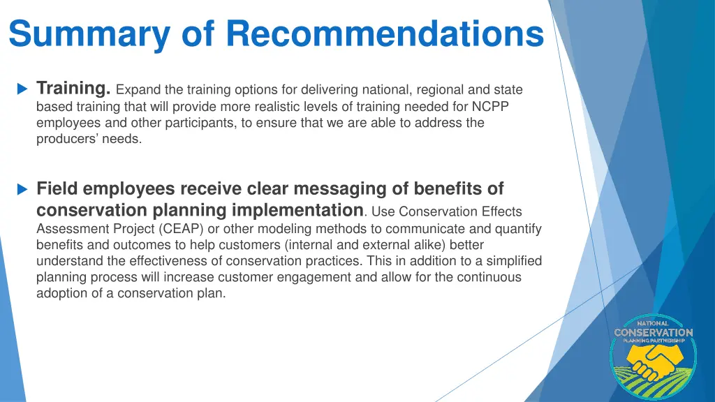 summary of recommendations 1