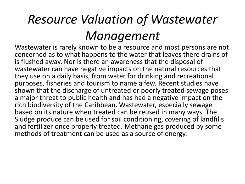 resource valuation of wastewater management