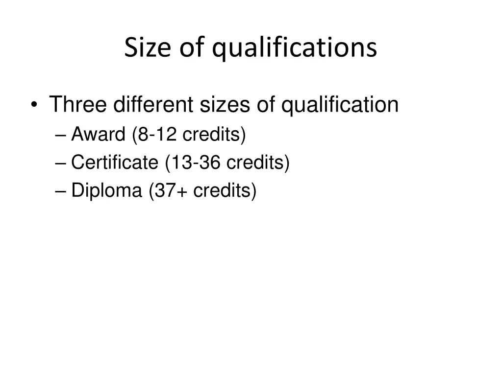 size of qualifications