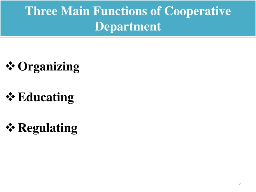 three main functions of cooperative department