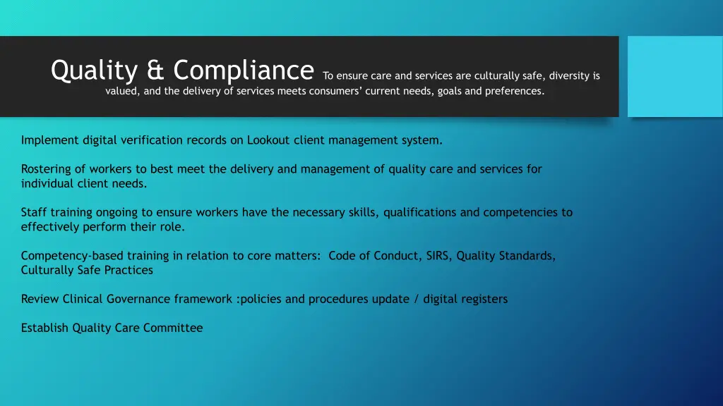 quality compliance to ensure care and services