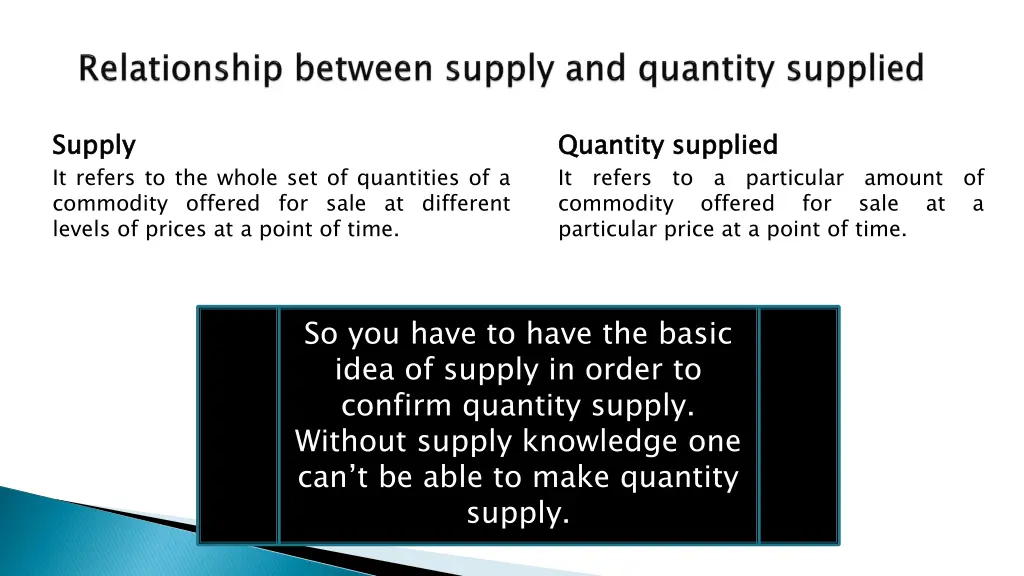 supply it refers to the whole set of quantities