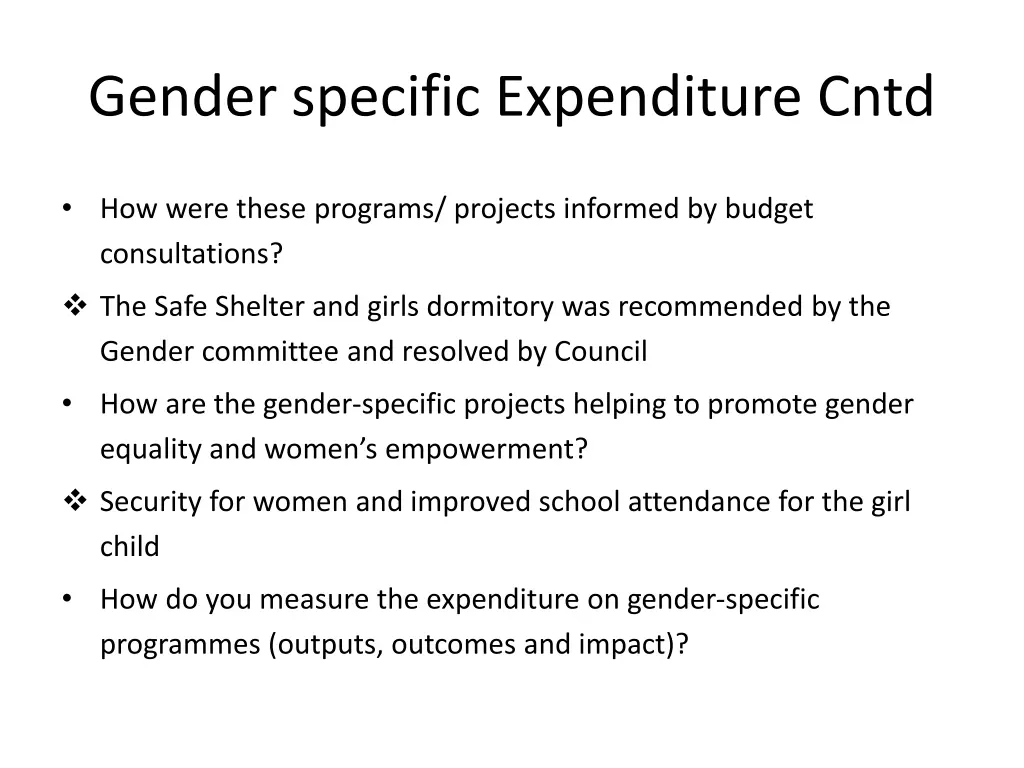 gender specific expenditure cntd