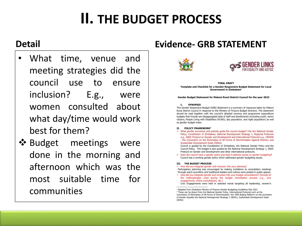 ii the budget process what time venue and meeting