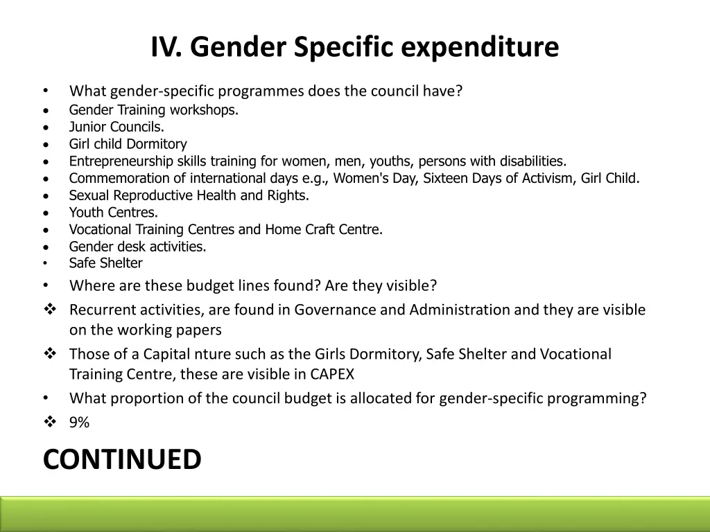 iv gender specific expenditure
