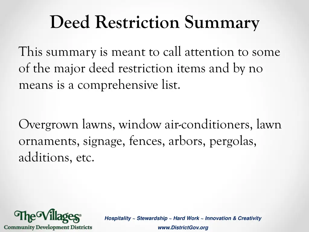 deed restriction summary