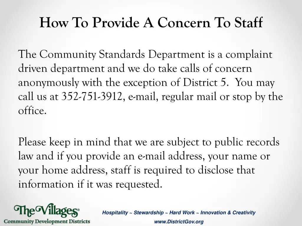 how to provide a concern to staff