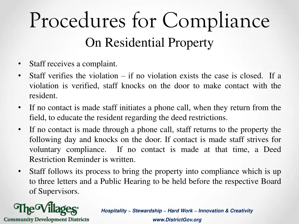 procedures for compliance on residential property