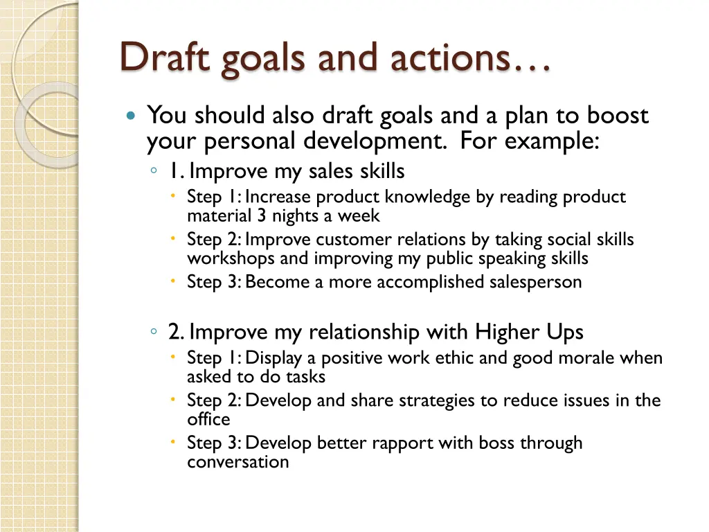 draft goals and actions