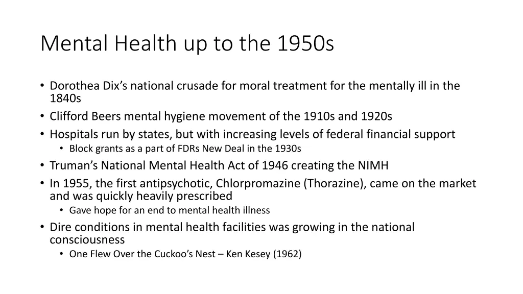 mental health up to the 1950s