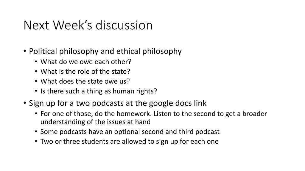 next week s discussion