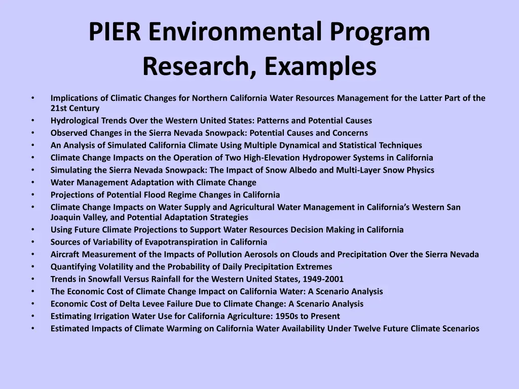 pier environmental program research examples