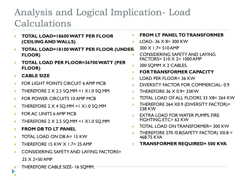 analysis and logical implication load calculations