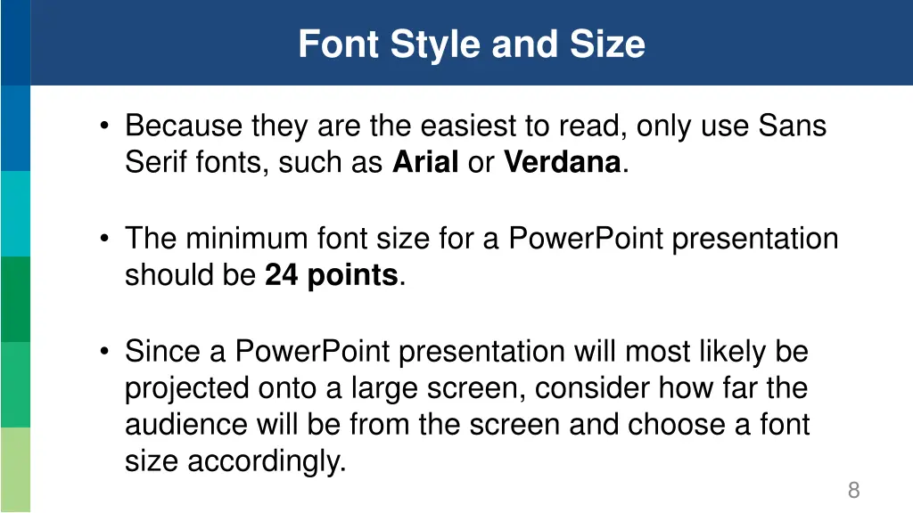 font style and size