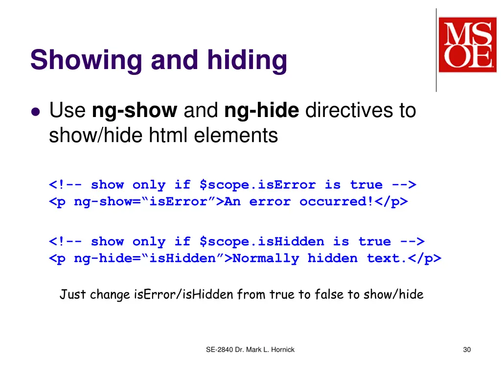 showing and hiding