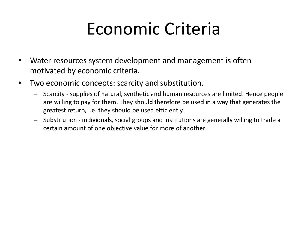 economic criteria