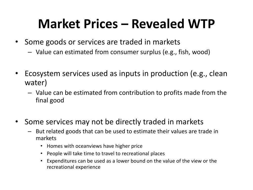 market prices revealed wtp