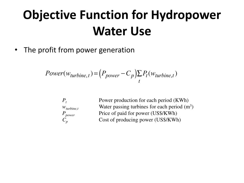 objective function for hydropower water use