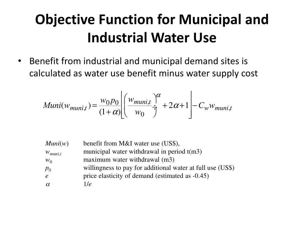 objective function for municipal and industrial