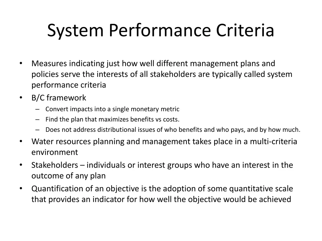 system performance criteria