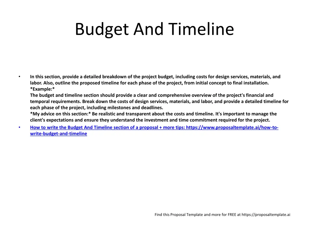 budget and timeline
