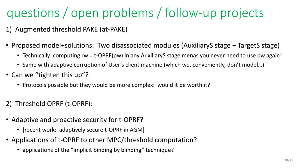questions open problems follow up projects