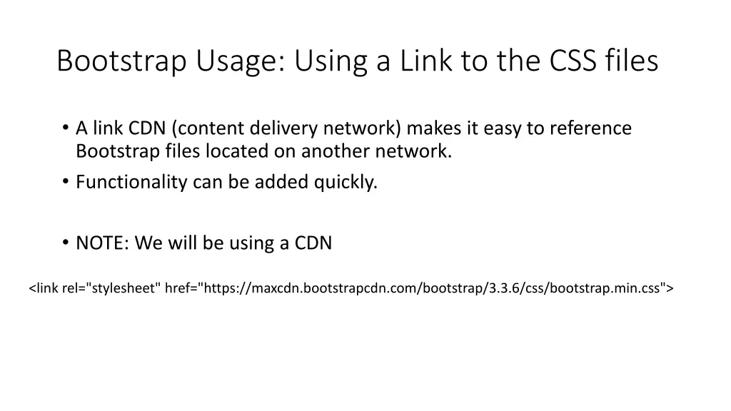 bootstrap usage using a link to the css files