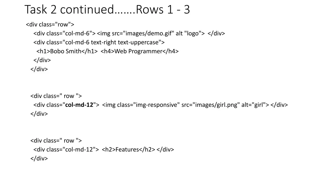 task 2 continued rows 1 3