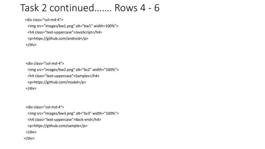 task 2 continued rows 4 6
