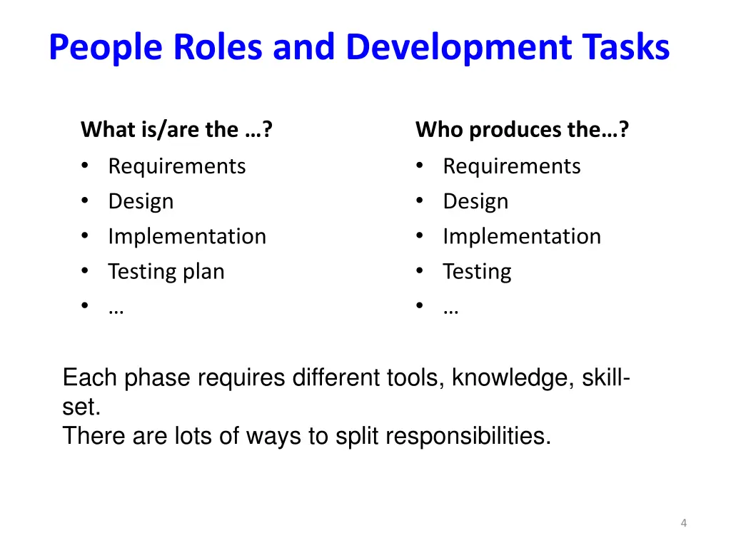 people roles and development tasks