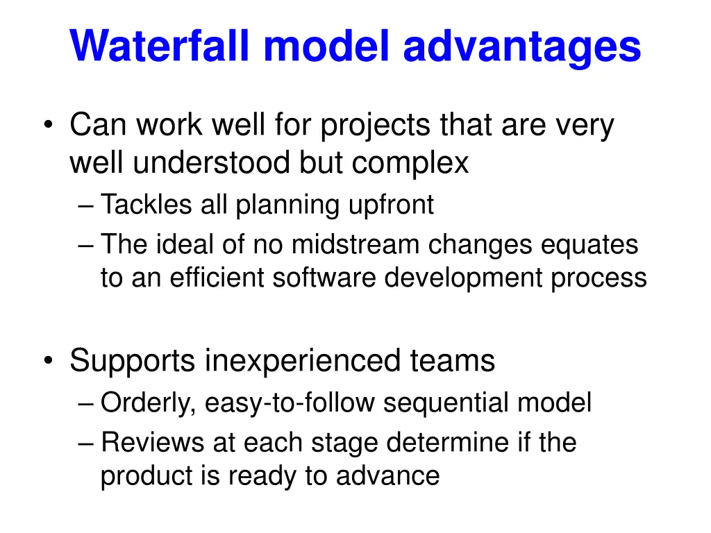 waterfall model advantages